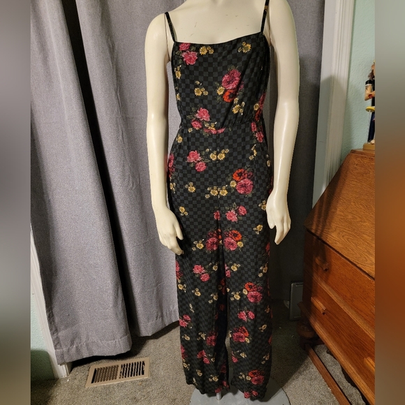 Vans Pants - Y2K 90s Inspired Vans Checkered & Floral Grunge Coquette Flare Leg Jumpsuit